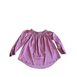 Umgee Smocked Neck Blouse Long Sleeve Animal Print Top Mauve Pink Size L